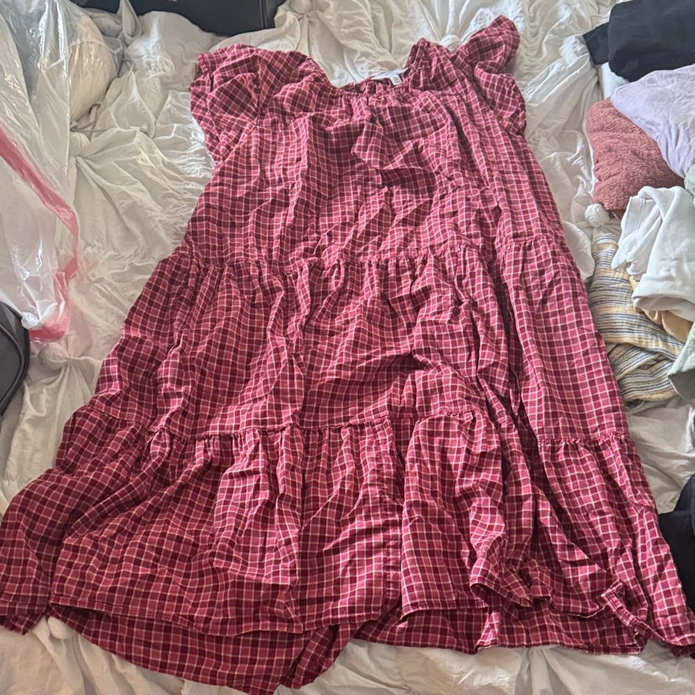 Time and Tru Red Plaid Midi Dress